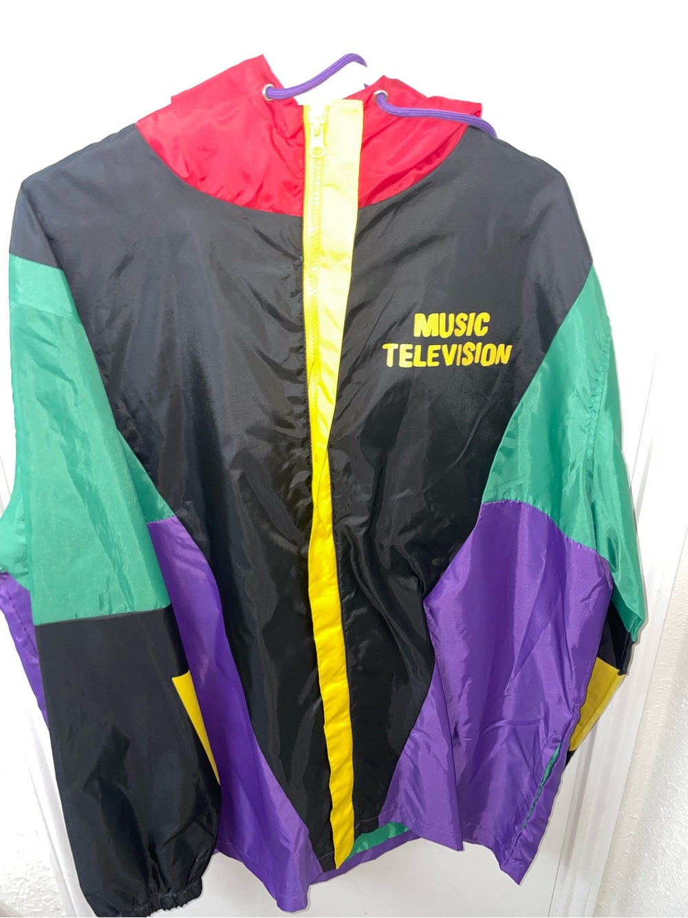 MTV Colorblock Windbreaker Jacket in Red, Yellow, Black, Green, Purple